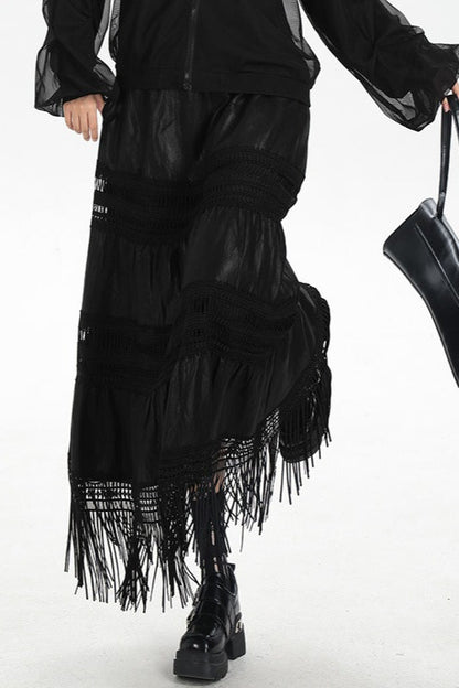 Tassel PU Leather Punk A-Line Slim Skirt