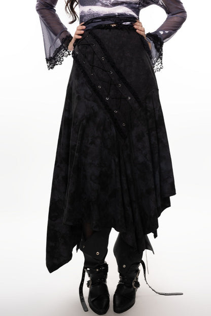 Dark Punk Heavy-Duty Paneled Denim Skirt