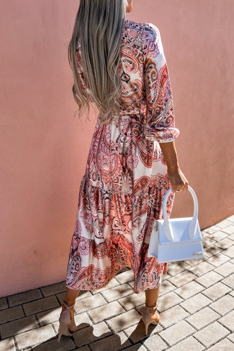 Casual Print Neck Cake Skirt Dresses(3 Colors)