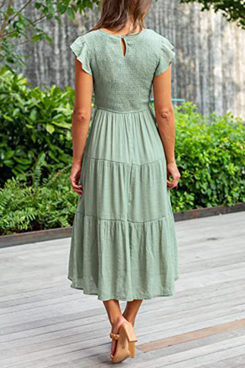 Fashion Solid Flounce O Neck Cake Skirt Dresses£¨9 colors£©