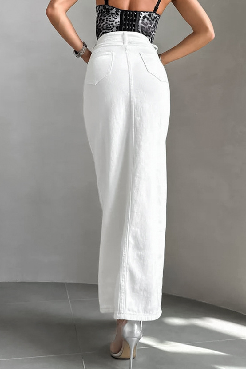 Casual Daily Pocket Buckle Regular High Waist Straight Solid Color Bottoms