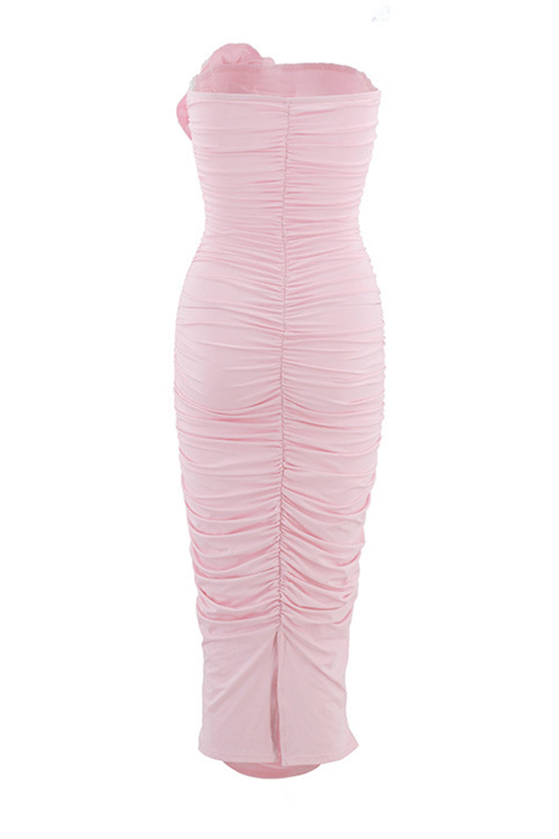Sexy Ruched Flower Shape Strapless One Step Skirt Dresses(3 Colors)