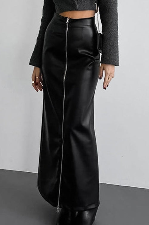 High-Waist Straight Zip Skirt