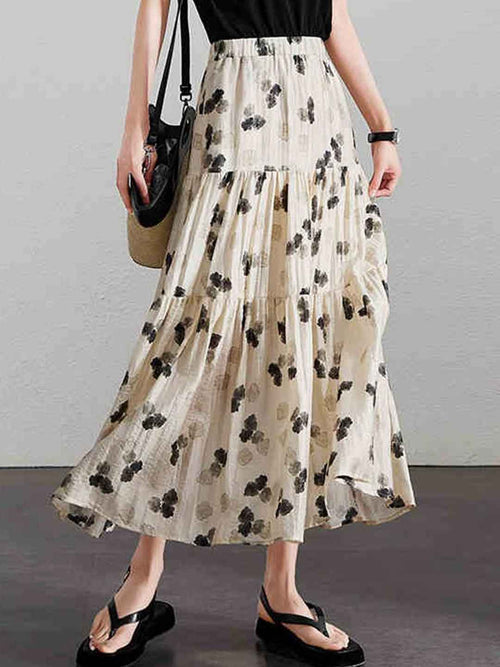 Layla Vintage A-Line Pleated Floral Skirt