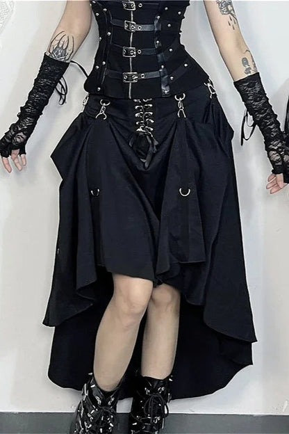 Punk Grunge Metal Buckle Bandage Skirt