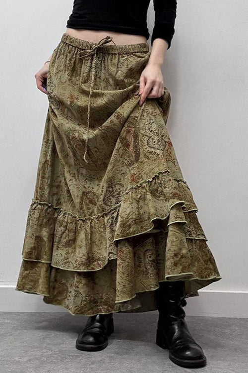 Ruched Botanical Tie Waist Skirt