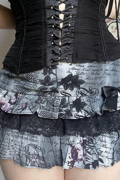 Halloween Gothic Lace Trim Low Waist Ruffled Mini Skirt