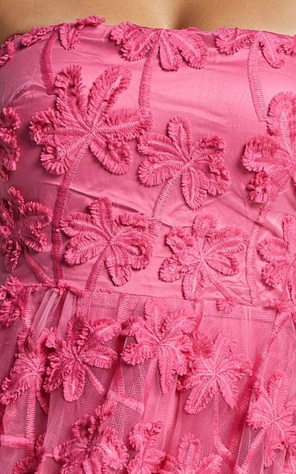 Rheiva Midi Dress - Strapless 3D Embroidery Midi Dress in Pink