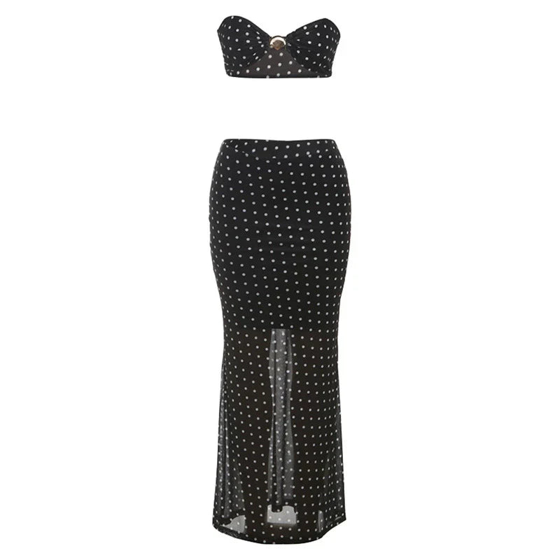 Rayyan Dot Mesh Skirt Set