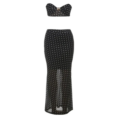 Rayyan Dot Mesh Skirt Set