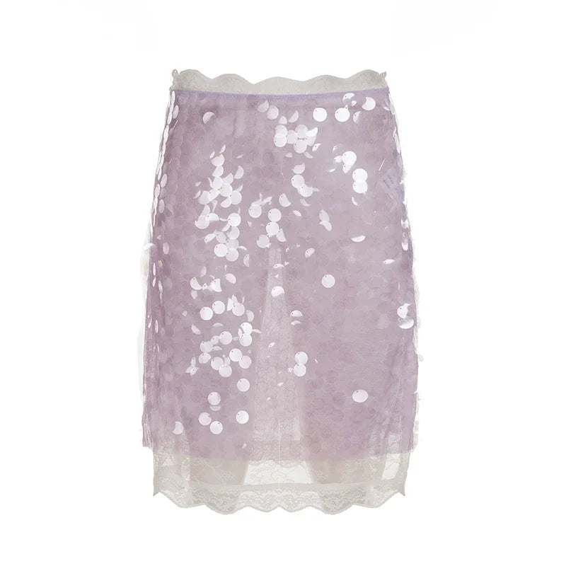 Aarna Sequin Lace Detail Midi Skirt