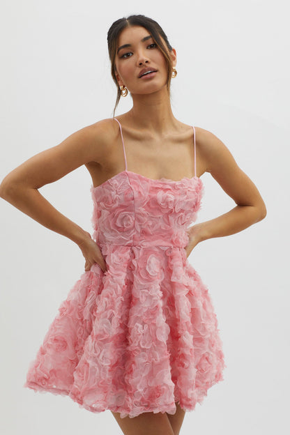 Mariela Floral Embellished Mini Dress Pink