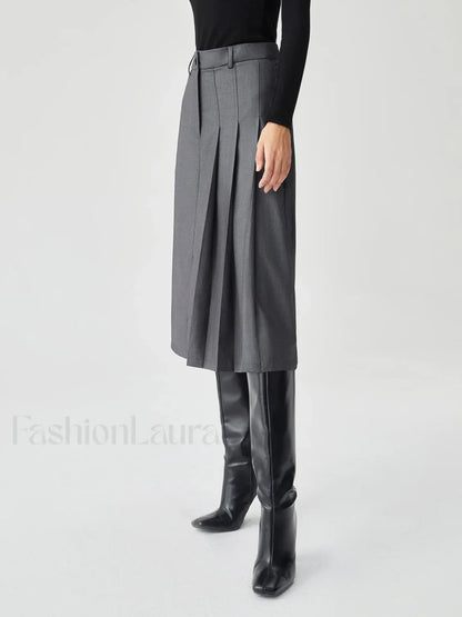 Asymmetrical Pleated Graceful Midi Skirt