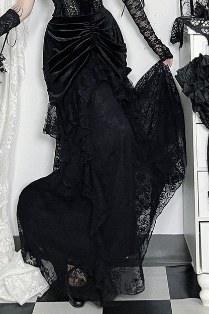 Velvet Lace Gothic Midi Skirt