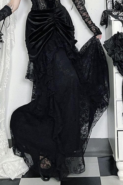 Velvet Lace Gothic Midi Skirt