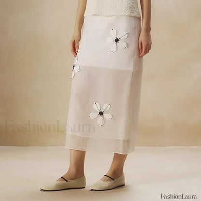Cotton Floral Organza Slit Skirt