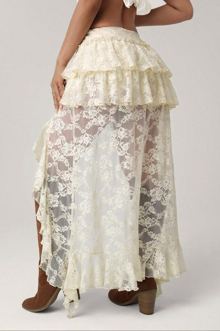 Sexy Lace Asymmetric Bodycon Skirt