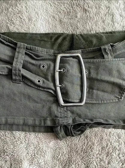 Army Green Low Rise Mini Denim Skirt