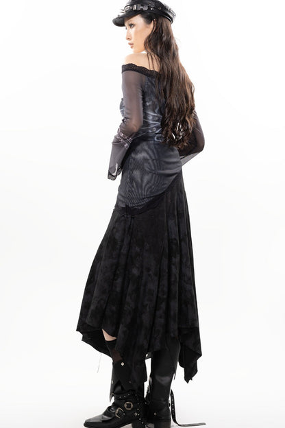 Dark Punk Heavy-Duty Paneled Denim Skirt