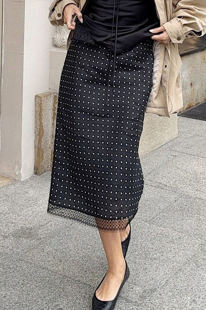 Polka Dot Lace Straight Skirt