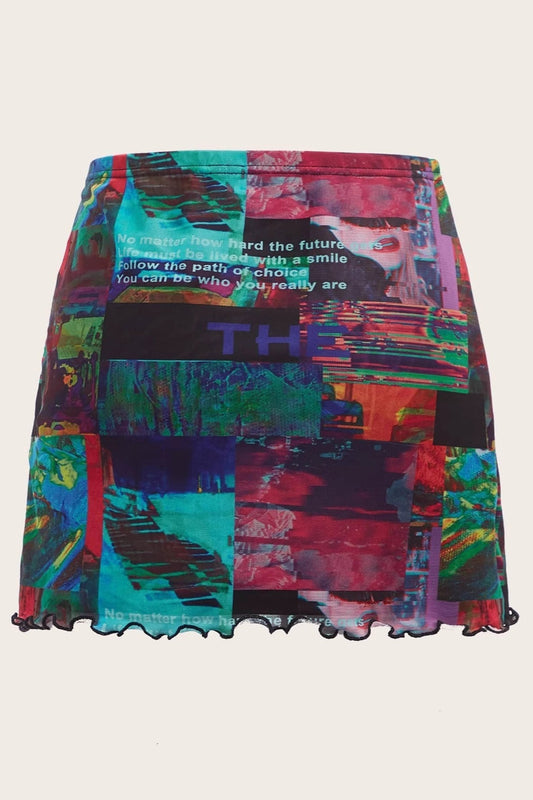 Cyber Pattern Bodycon Mini Skirt