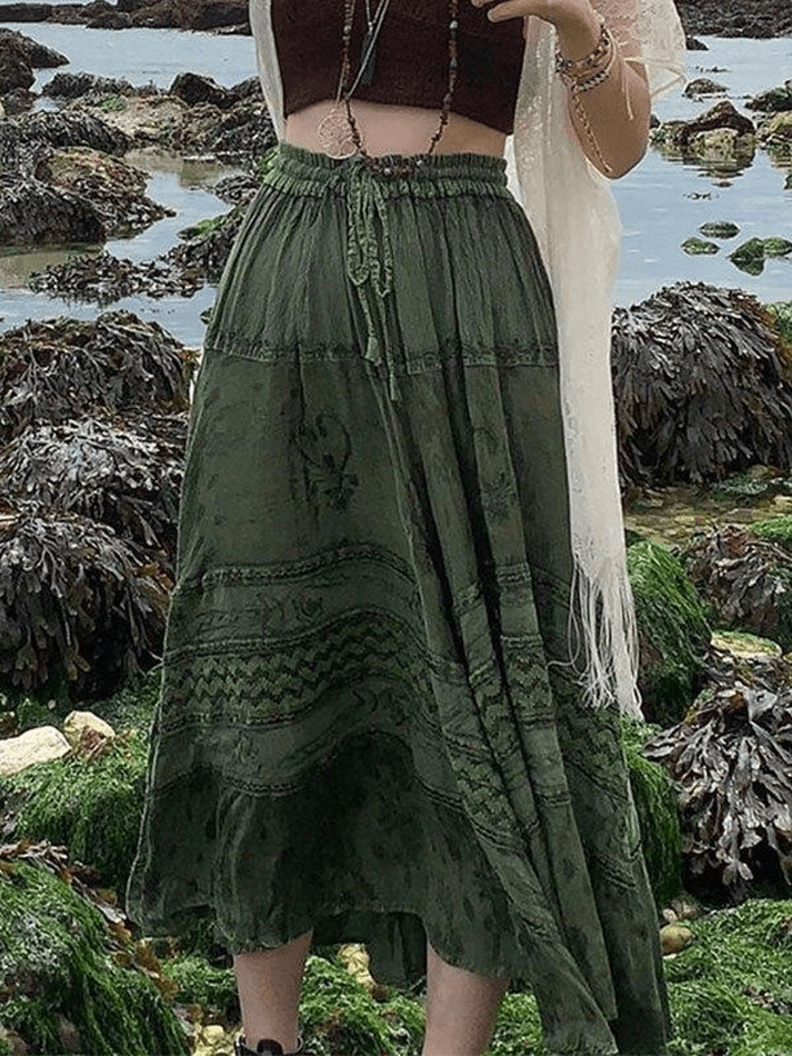 Fairy Vintage Printed Midi Skirt