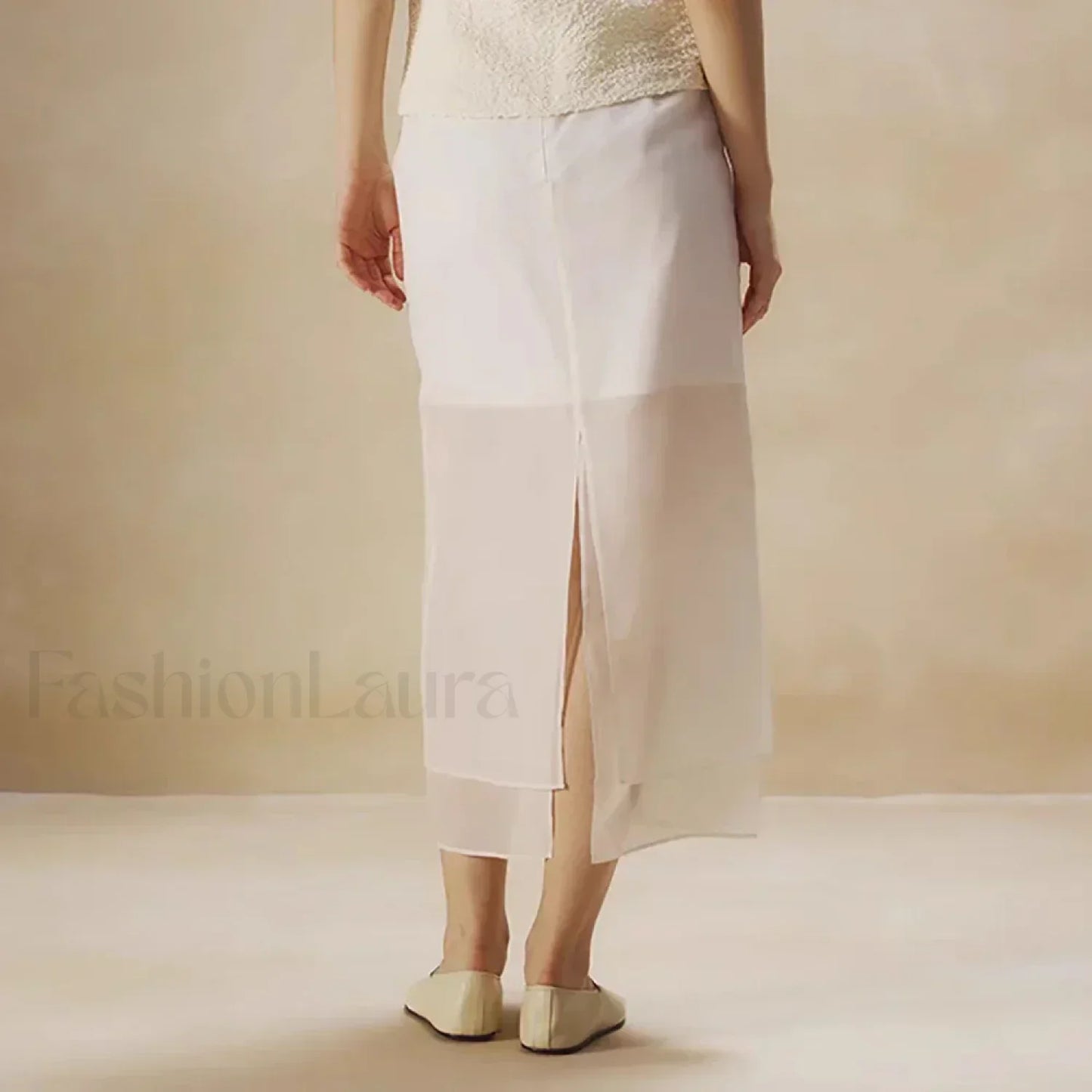 Floral Organza Back Slit Cotton Skirt