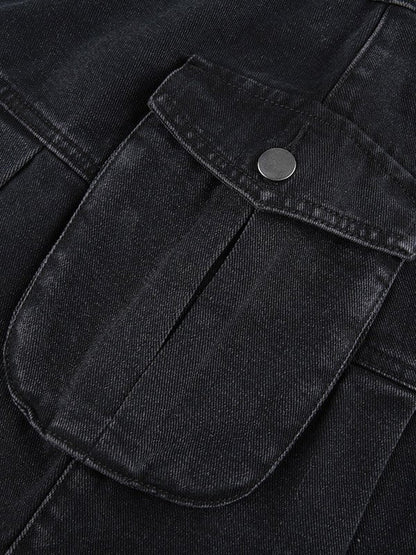 Pocket Pleated Denim Cargo Mini Skirt