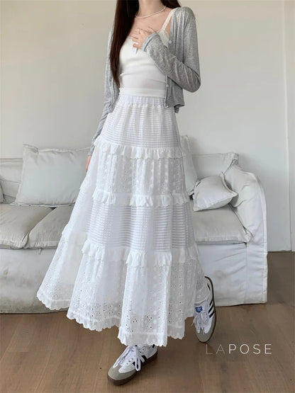 Aaralyn Tiered Lace Midi Skirt
