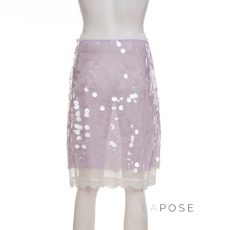 Aarna Sequin Lace Detail Midi Skirt