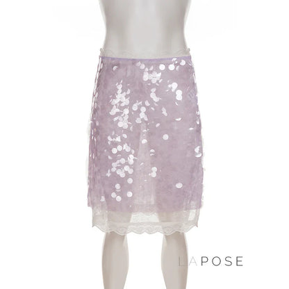 Aarna Sequin Lace Detail Midi Skirt