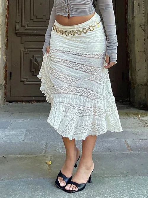 Alianny Eyelet Lace Midi Skirt