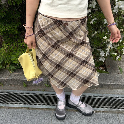 Hayzlee Plaid Bow Midi Skirt