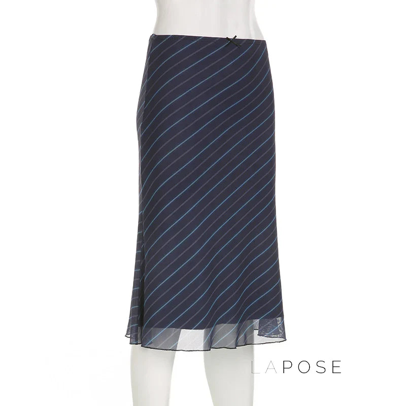 Jaelyn Striped Mesh Midi Skirt