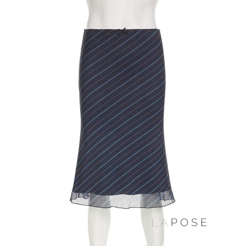 Jaelyn Striped Mesh Midi Skirt