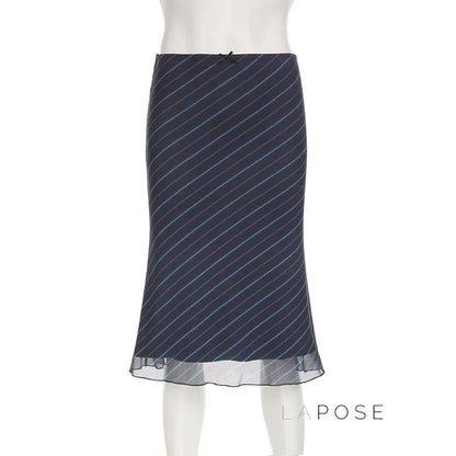 Jaelyn Striped Mesh Midi Skirt