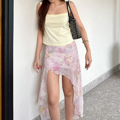 Korie Printed Ruffle Midi Skirt