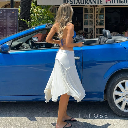 Tristan White Asymmetric Maxi Skirt