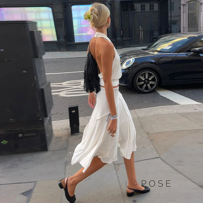 Tristan White Asymmetric Maxi Skirt