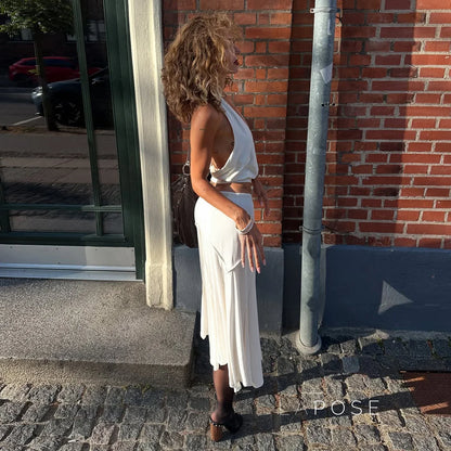 Tristan White Asymmetric Maxi Skirt