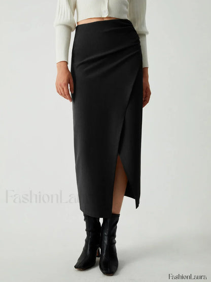 Maple Wrap Graceful Slit Midi Skirt
