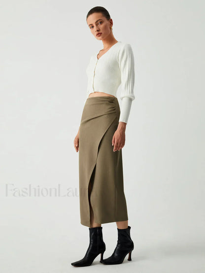 Maple Wrap Graceful Slit Midi Skirt