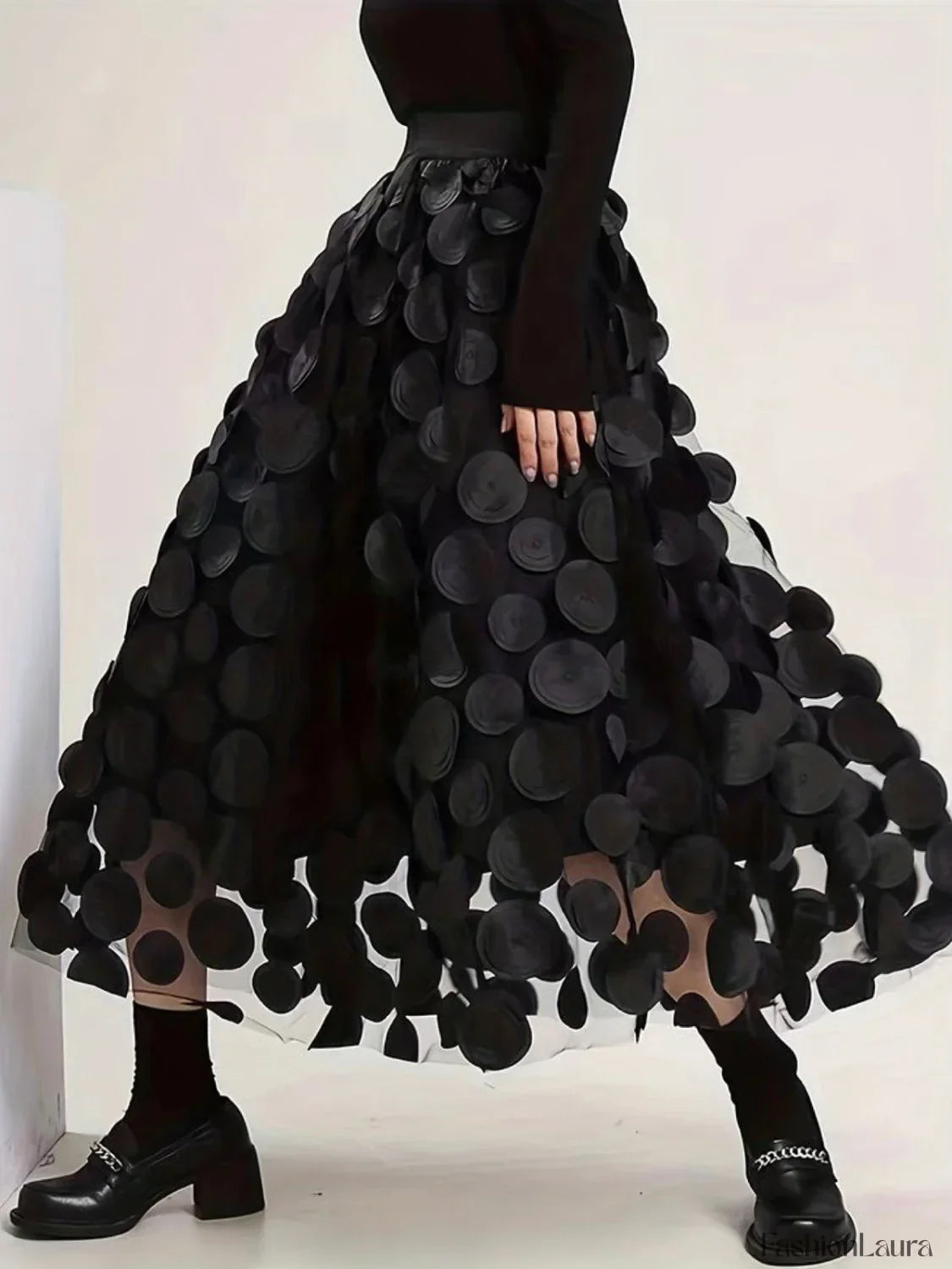 Oversized Mesh Polka Trendy Dot Midi Skirt