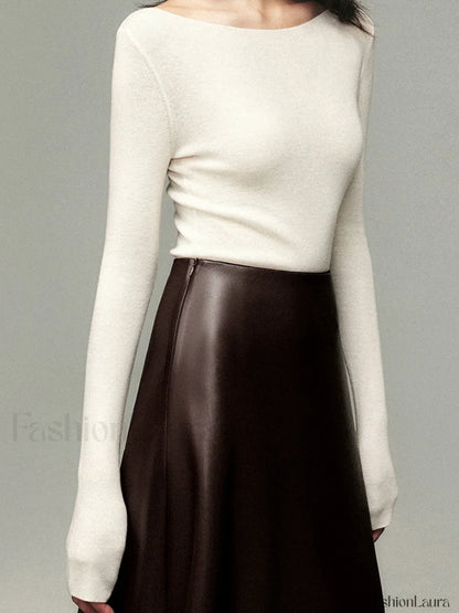 Pleated Faux Graceful Leather Midi Skirt