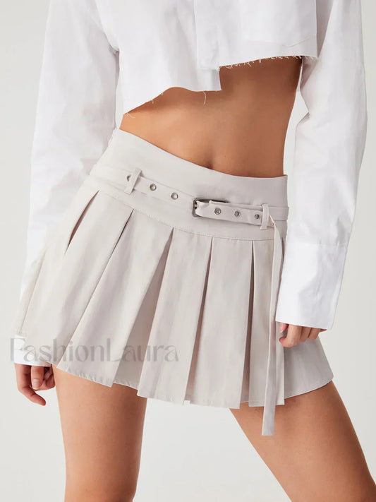 Runway Belted Graceful Pleat Mini Skirt