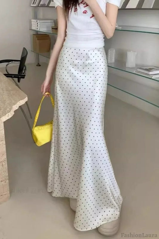 Satin Polka Dot High Waist Mermaid Skirt