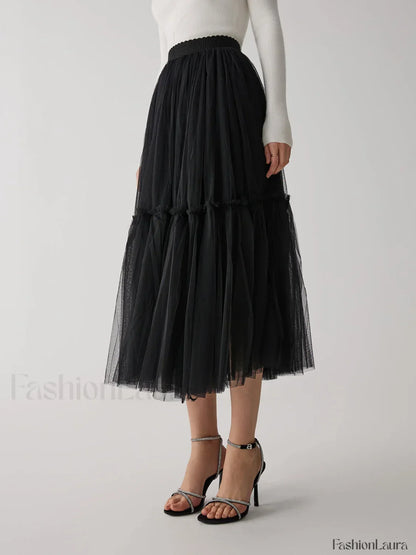Solid Mesh Graceful Midi Skirt