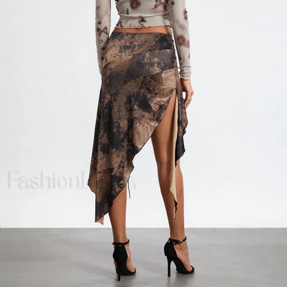 Split Tie-Up Midi Ruffle Skirt