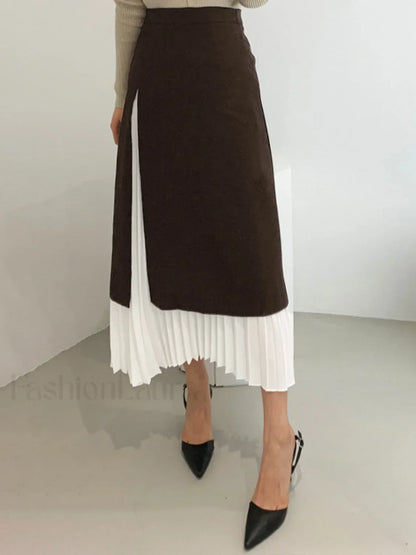 Two Tone Graceful Pleated Long Skirt