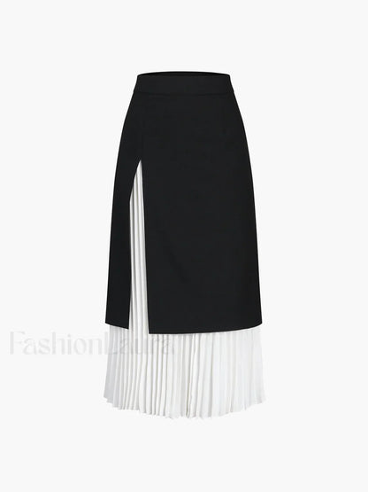 Two Tone Graceful Pleated Long Skirt